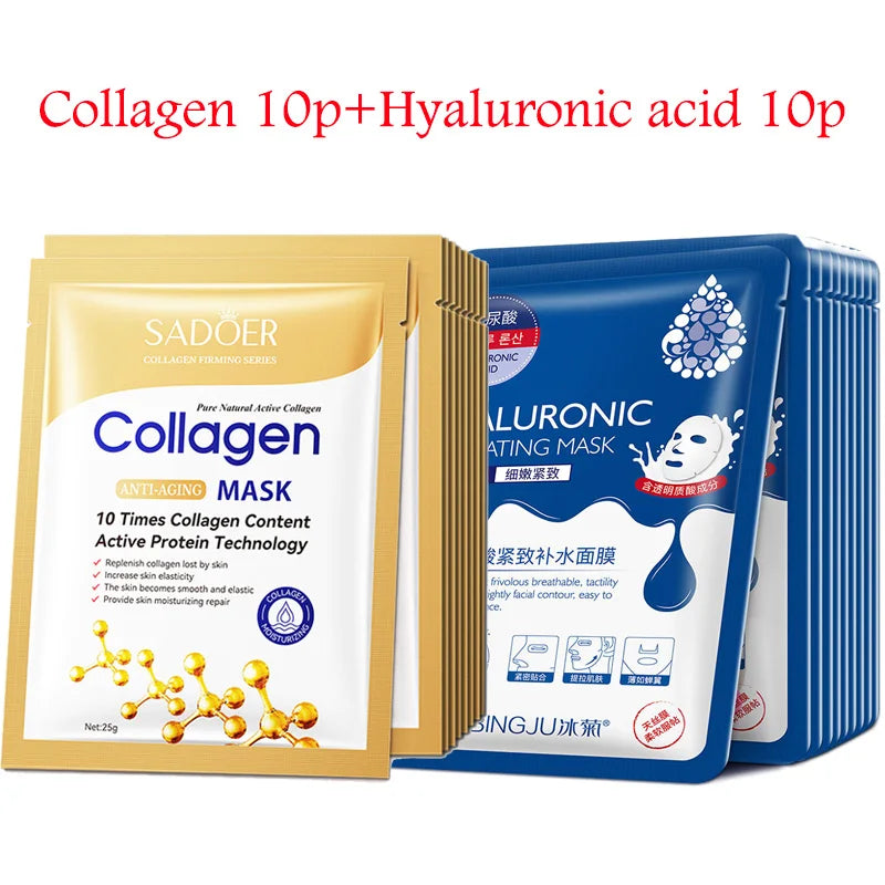 Hyaluronic Acid & Collagen Face Mask – 20pcs